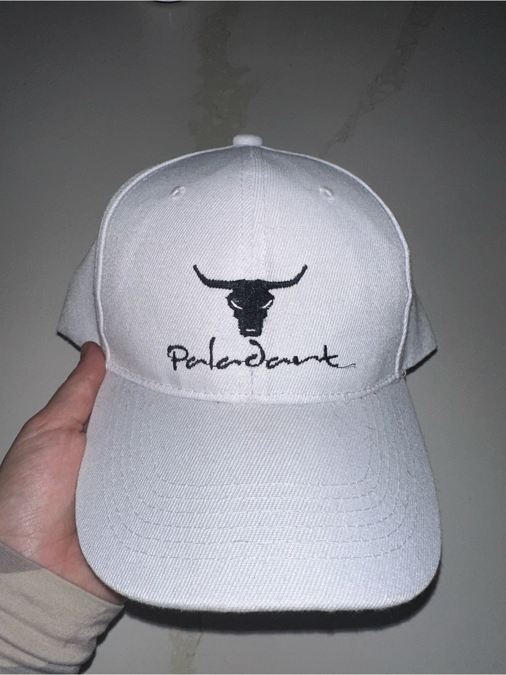 White Embroidered Bull Logo Baseball Cap